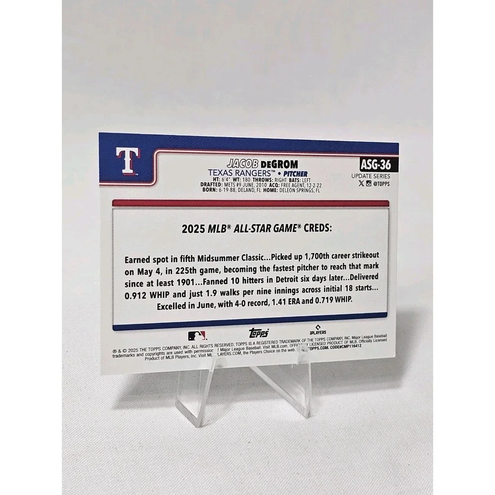 JACOB DEGROM (Insert) - 2025 Topps All-Star Game #ASG-36 Texas Rangers